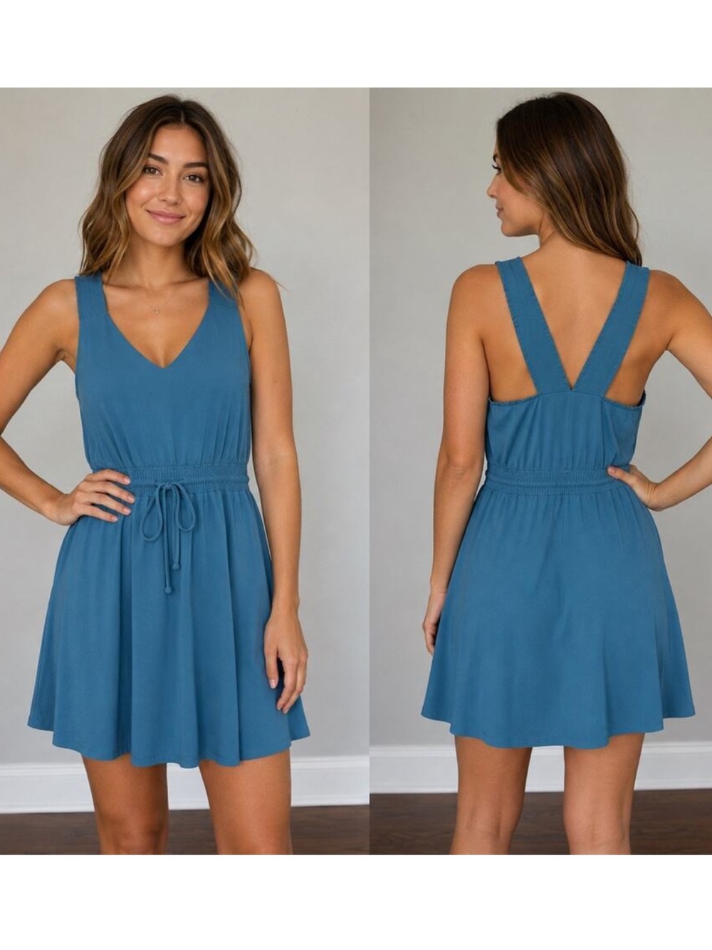 Athleta Savannah Ruffle Athleisure Exercise Mini Dress Blue Size Medium